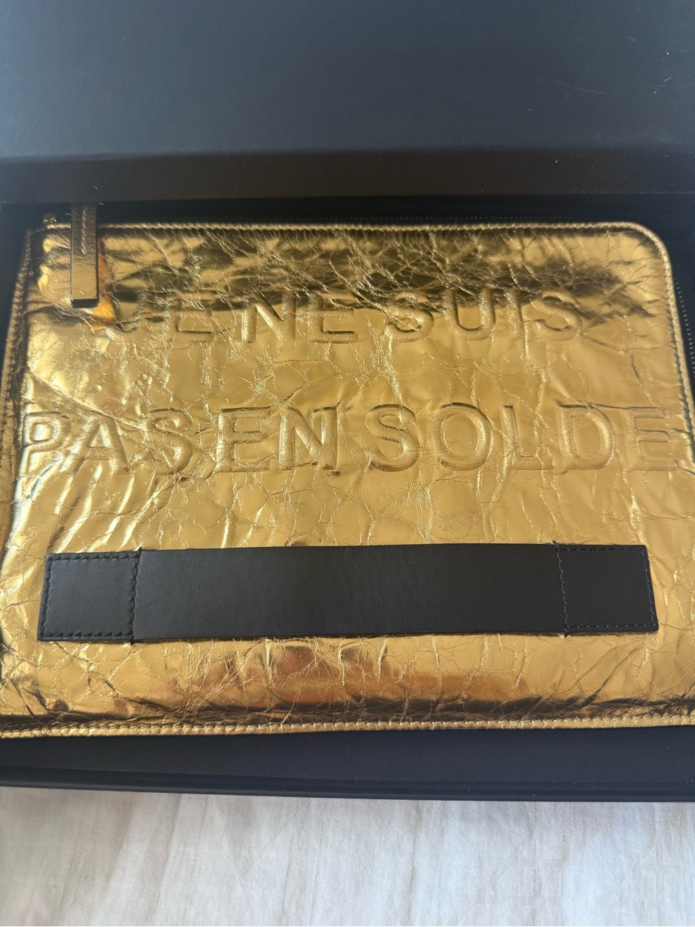 CHANEL Metallic Gold and Black Quilted Leather Pouch